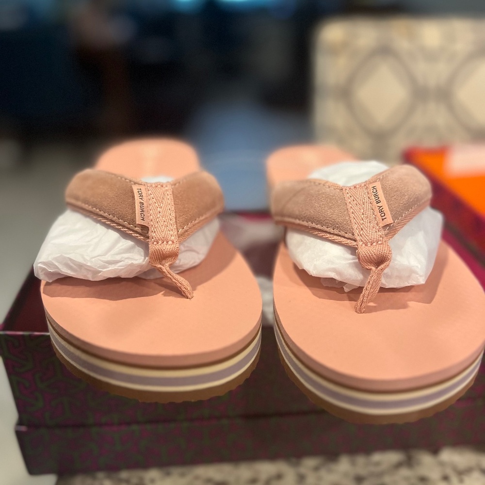 Tory Burch Flip Flop Pink Platform Suede Sandals Size 11